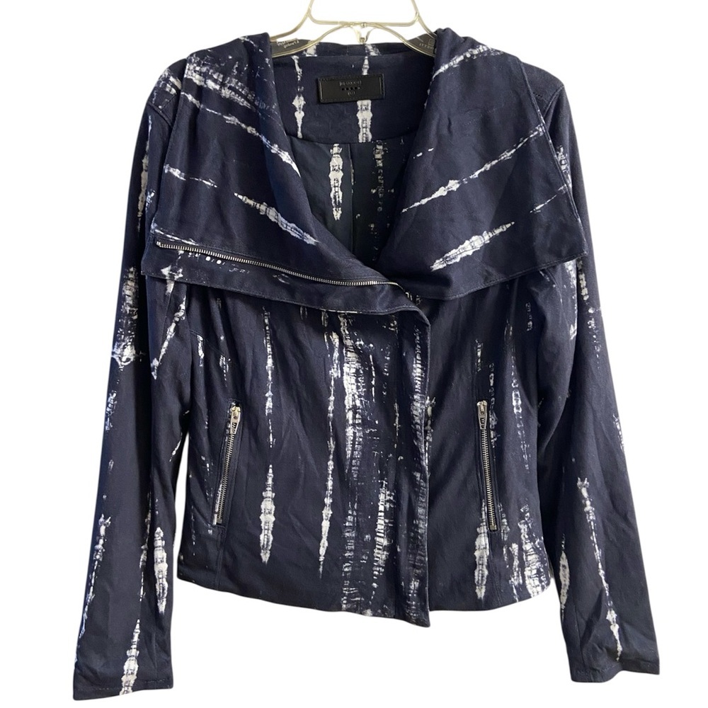 BlankNYC navy tie dye moto style jacket lightweight faux suede zip up Medium - Picture 2 of 9